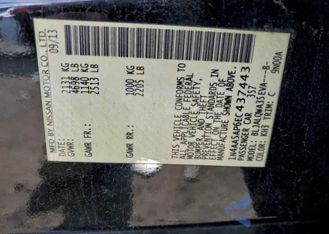 2014 Nissan Maxima S z USA, uszkodzony, nr VIN 1N4AA5AP6EC437443